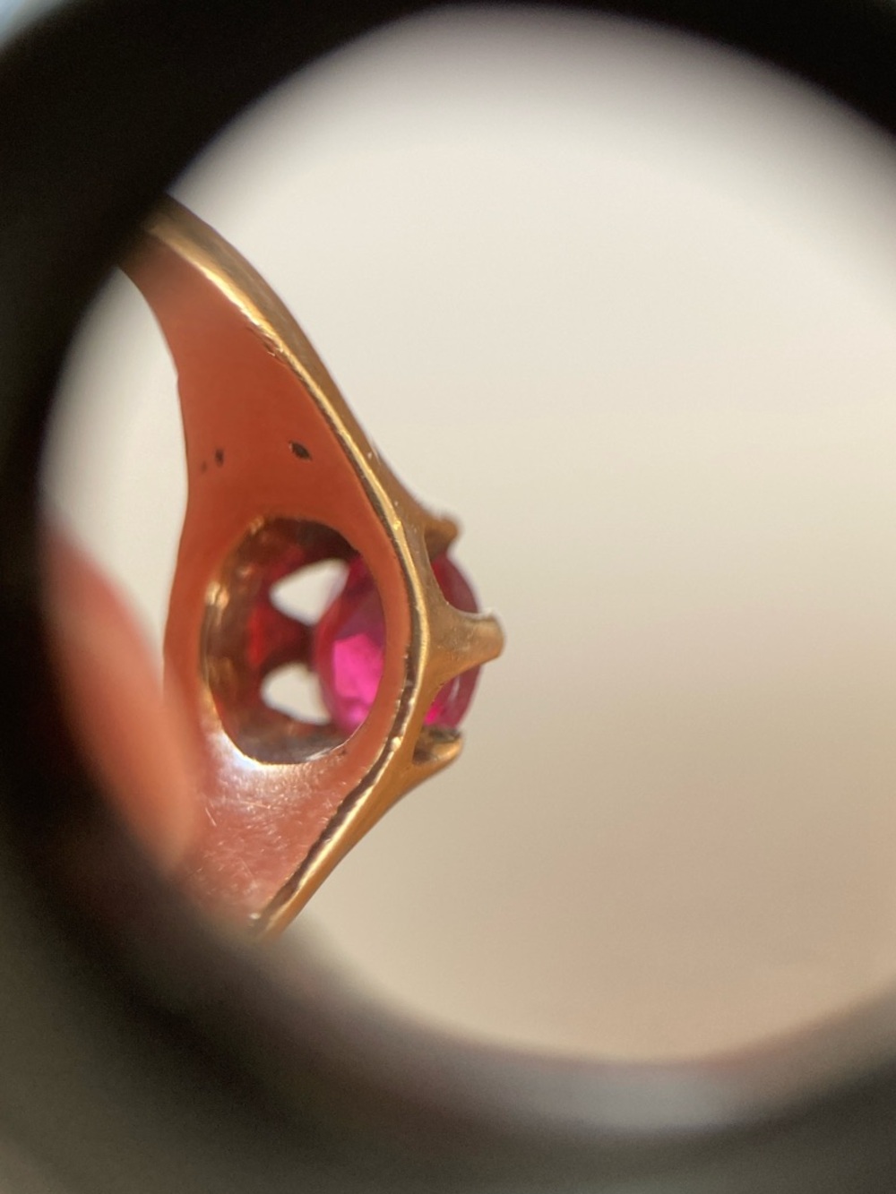 Antique Victorian Old Cut Ruby Paste Belcher Ring, Loeb & Co. 1896, Tiny Size - Picture 5 of 16